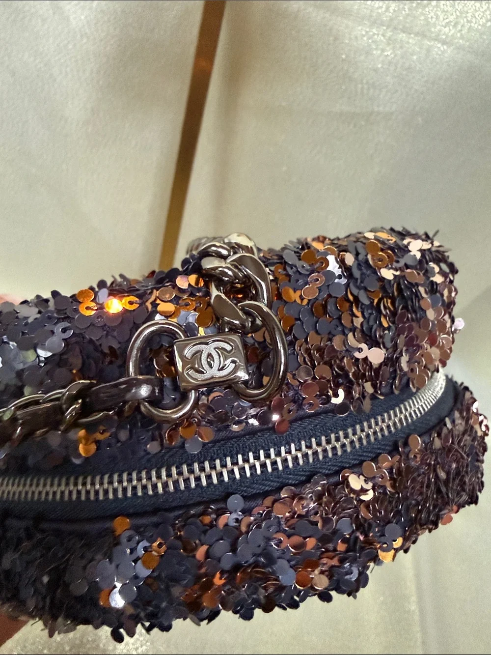 Chanel Paris-Hamburg Round Evening with Bronze and Navy Sequin Gunmetal Chain